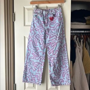H&M keith haring Blue Denim Jeans with Purple Accents